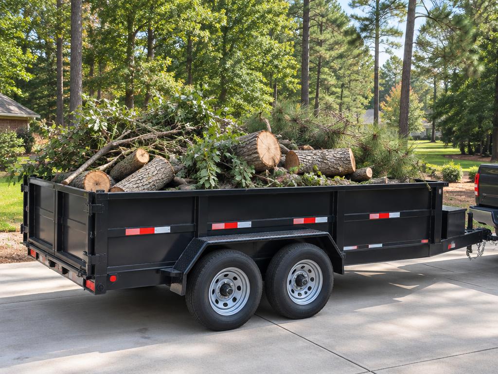 Debris Haul-Away equipment and tree work in a Charlotte-area Piedmont yard