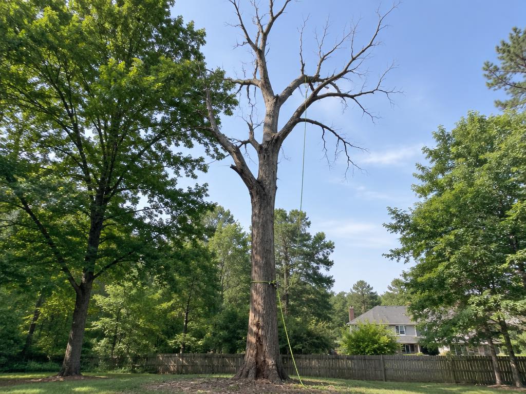 Hazardous / Dead Tree Removal equipment and tree work in a Charlotte-area Piedmont yard